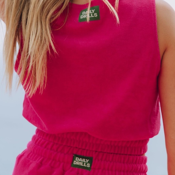 Daily drills SET  Terry crop sleeveless, with pants hot pink size M/L - Picture 5 of 10